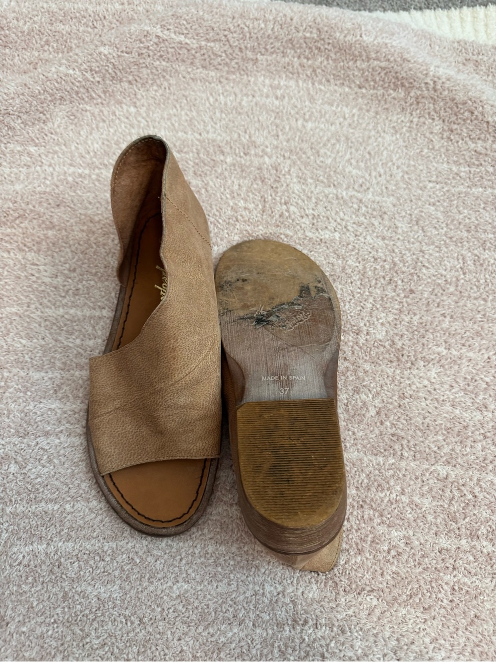 Free People Mont Blanc Asymmetrical Tan Leather Sandals Flat D'Orsay - Picture 4 of 4